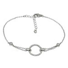 Load image into Gallery viewer, Sterling Silver Circle Cubic Zirconia W. Rolo D/C BraceletAnd Length 6 inch