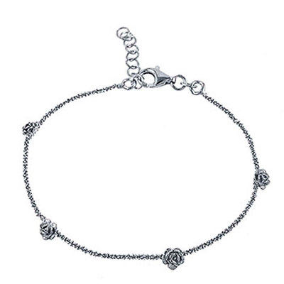 Italian Sterling Silver Fancy Rose Bracelet with Bracelet Length of 7 And Plus Extension of 1  and Lobster Claw Clasp
