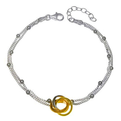 Fashionable Italian Sterling Silver Tri Color Rings Bracelet with Bracelet Length of 7  Plus Extension of 1  and Lobster Claw Clasp