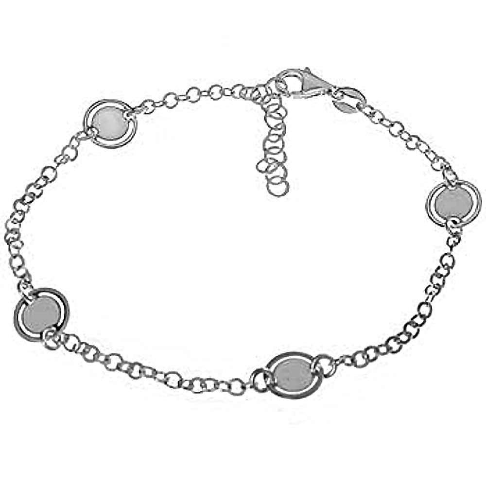 Italian Sterling Silver Daimond Cut Rolo Chain Round Disc Bracelet with Bracelet Extension of 1  and Lobster Claw Clasp Closure