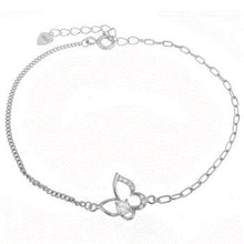 Load image into Gallery viewer, Sterling Silver Thin Curb-Paperclip with CZ Butterfly Rhodium Bracelet