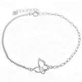 Sterling Silver Thin Curb-Paperclip with CZ Butterfly Rhodium Bracelet