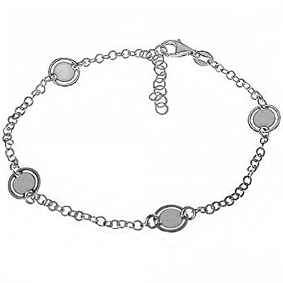 Italian Sterling Silver Daimond Cut Rolo Chain Round Disc Bracelet with Bracelet Extension of 1  and Lobster Claw Clasp Closure