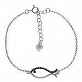 Sterling Silver Rolo Charm Design With Black CZ Fish BraceletAnd Length 7.5 inchAnd Width 8.8 mm