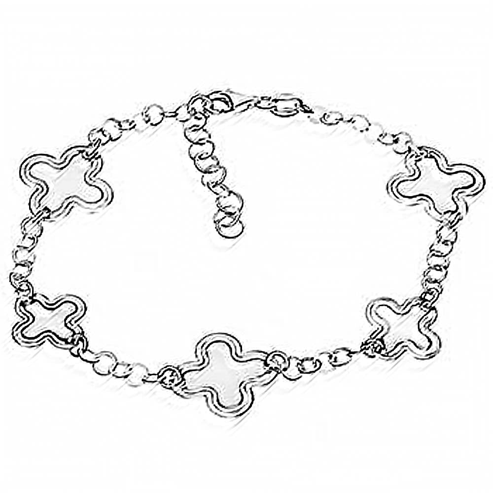 Italian Sterling Silver Rolo Chain Fancy Cross Shape Diamond Cut Bracelet with Bracelet Length of 7 And Plus Extension of 1  and Lobster Claw Clasp