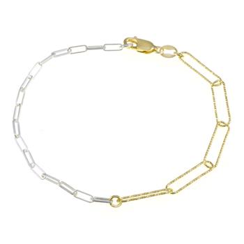 Sterling Silver Fancy Two Tone Paper Clip Necklace And Bracelet