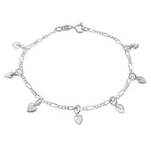 Load image into Gallery viewer, Sterling Silver Figaro With Small Dangle Hearts Charm Bracelet