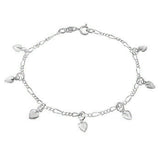 Sterling Silver Figaro With Small Dangle Hearts Charm Bracelet