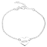 Sterling Silver Rolo Diamond Cut Mom Engraveable Heart Bracelet