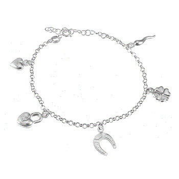 Sterling Silver Rolo With Lucky Charm Bracelet