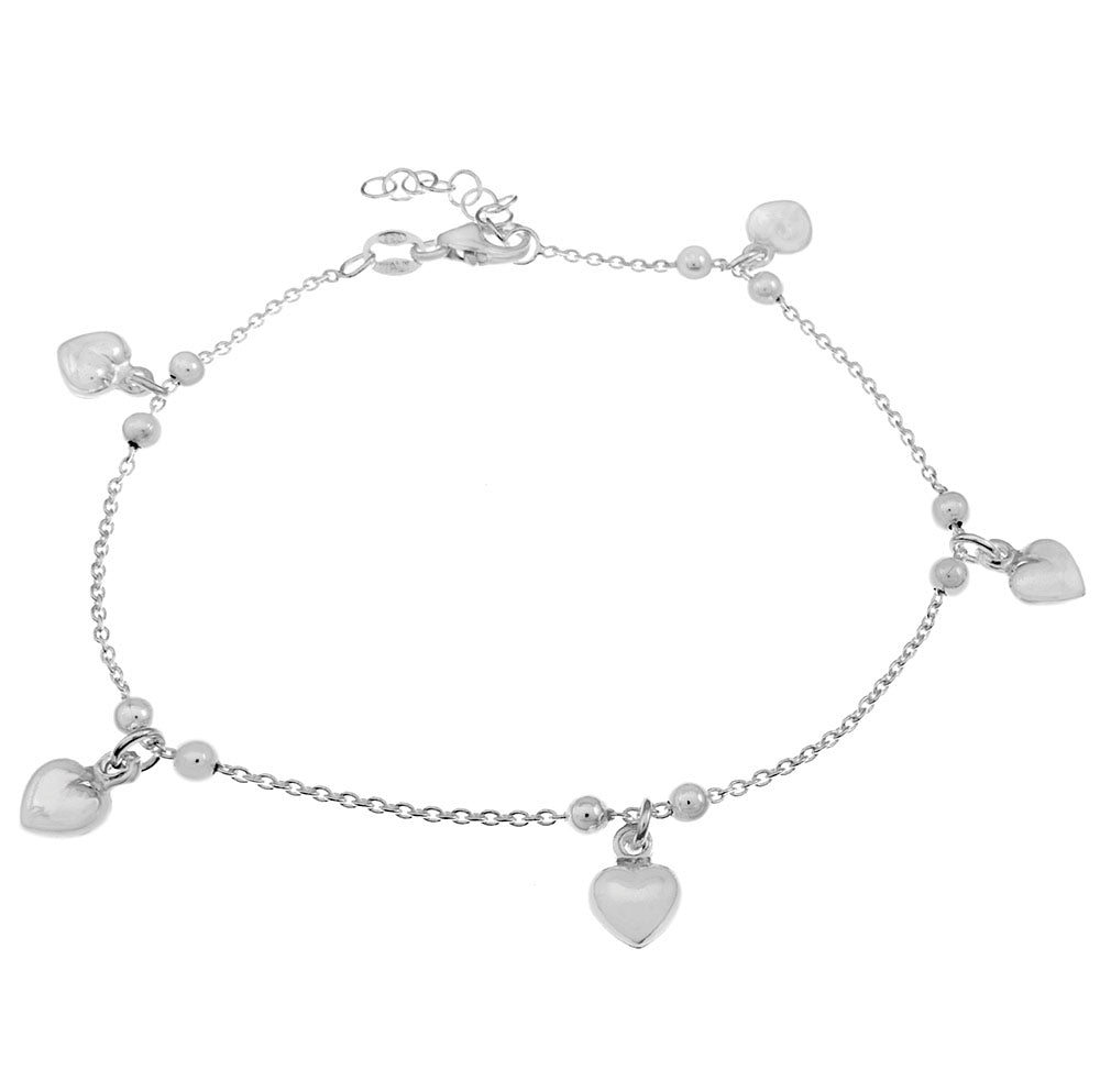 Italian Sterling Silver Dangle Heart Charm Bracelet