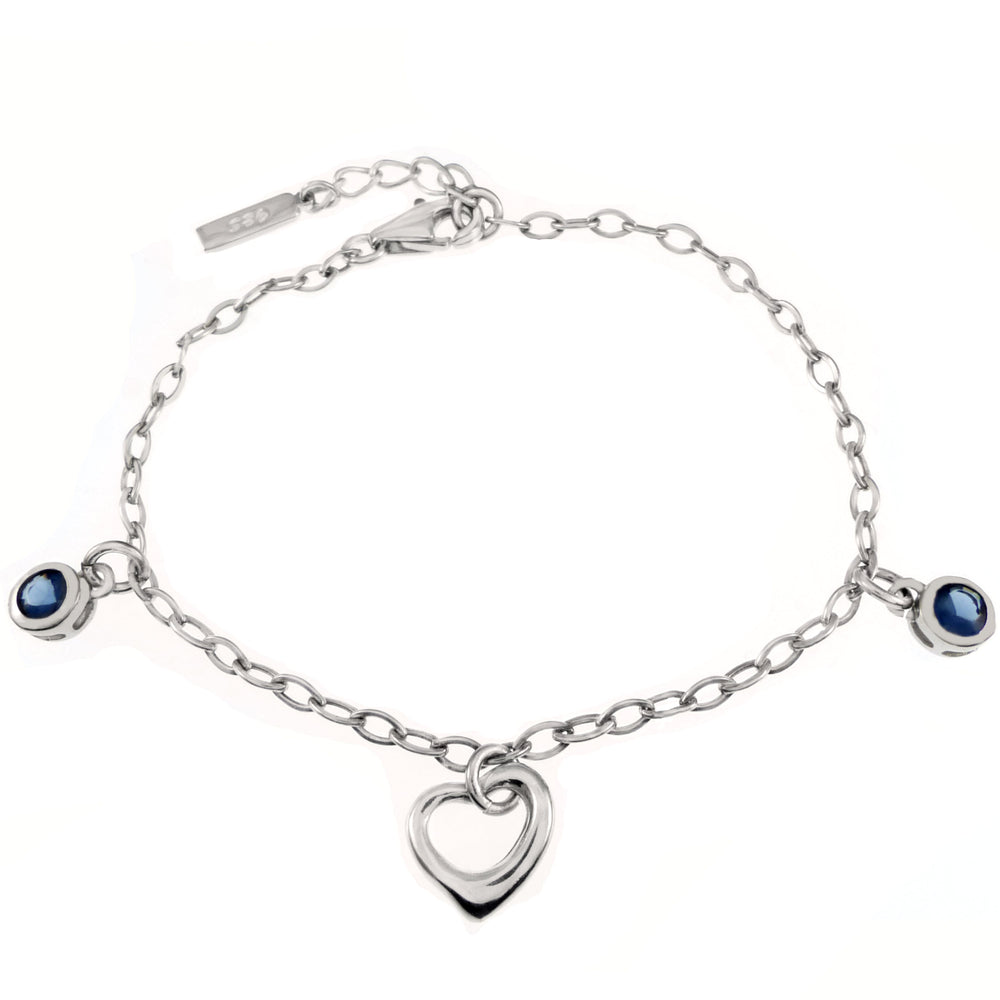 Sterling Silver Rhodium Plated Round Lab Created Blue Sapphire Heart Pendant