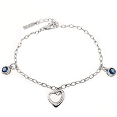 Sterling Silver Rhodium Plated Round Lab Created Blue Sapphire Heart Pendant