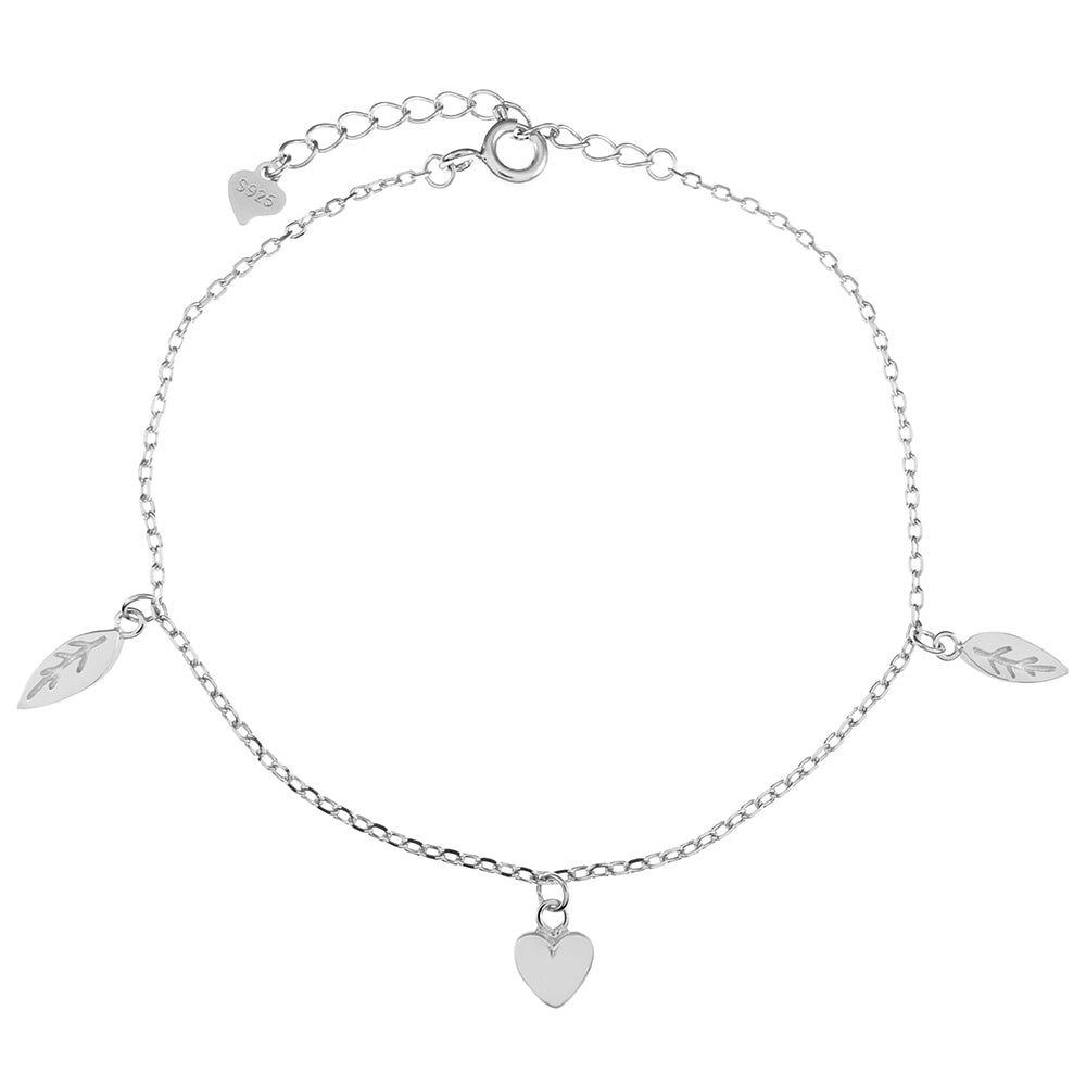 Sterling Silver Rhodium Heart Leaf Girl Bracelet Length-6+1inch