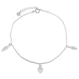 Sterling Silver Rhodium Heart Leaf Girl Bracelet Length-6+1inch
