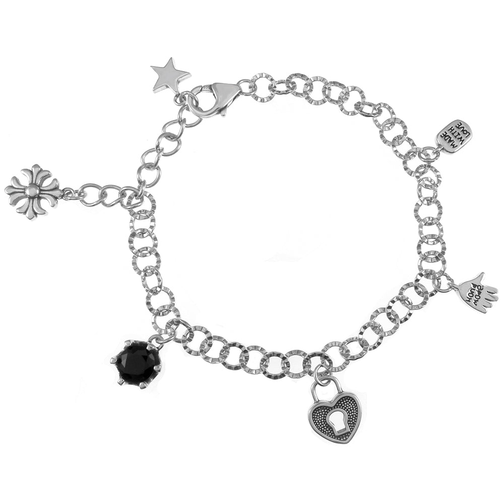 Sterling Silver Oxidized Charm Bracelet Length-7inch, Width-5.3mm