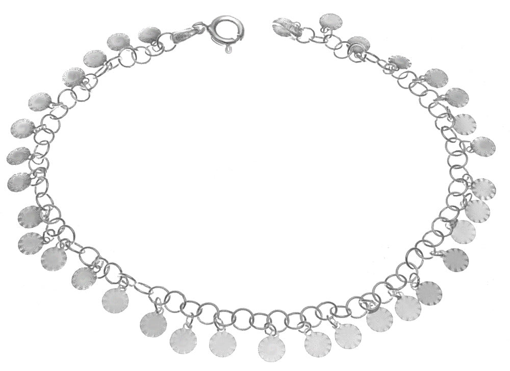 Sterling Silver Diamond Cut Disc Dangling Charm Bracelet