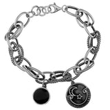 Sterling Silver Oxidized Moon Star Charm Bracelet Length-7inch, Width-8.5mm