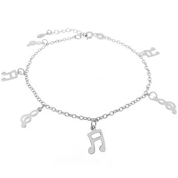 Sterling Silver Music Note Charm Rhodium Bracelet