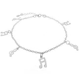 Sterling Silver Music Note Charm Rhodium Bracelet