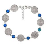 Sterling Silver Simulated Blue Opal and Aztec Calendar Bracelet