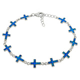 Sterling Silver Simulated Blue Opal Cross Bracelet