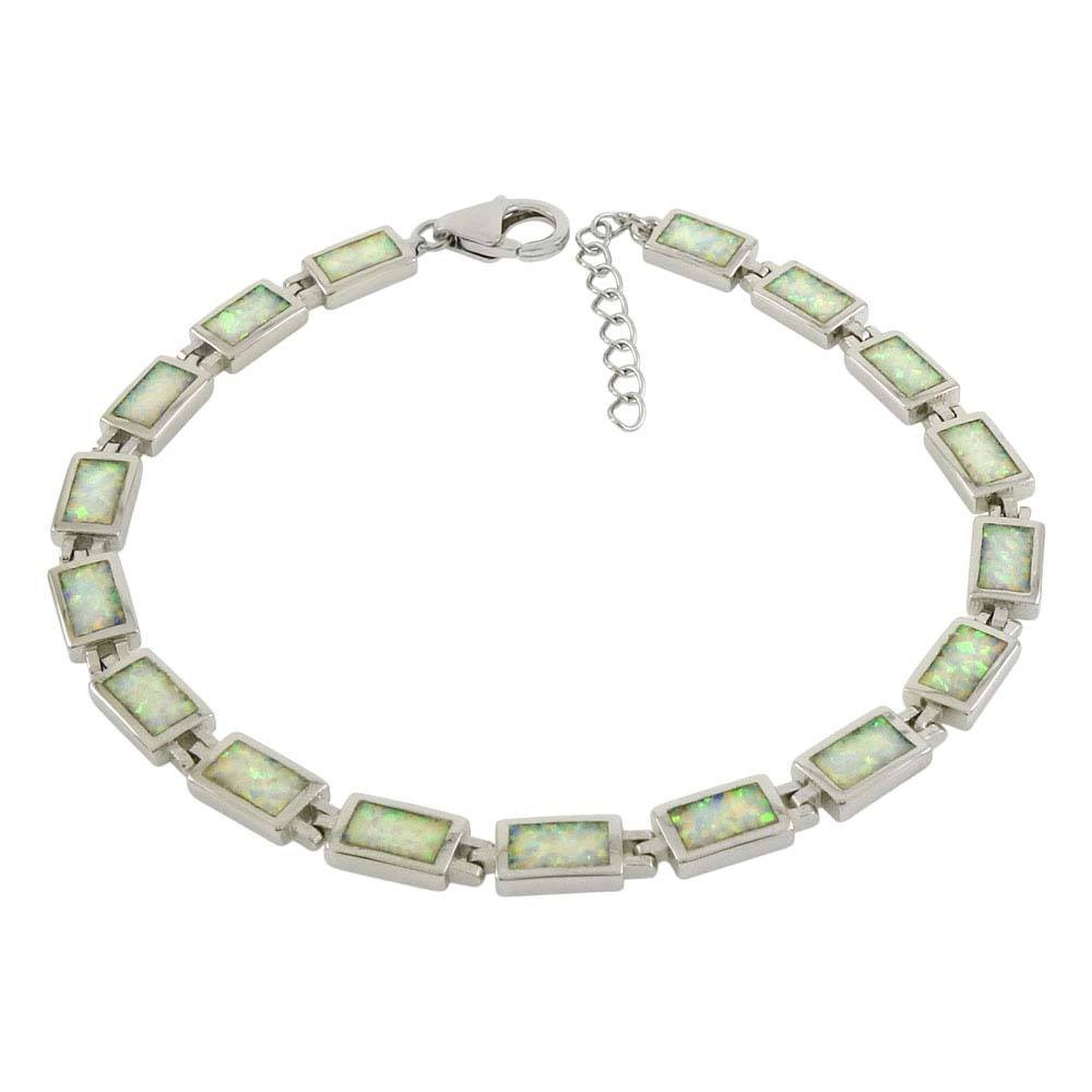 Sterling Silver Simulated White Opal Bracelet