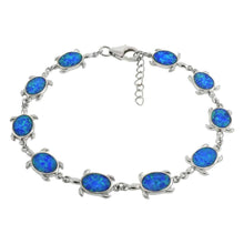 Load image into Gallery viewer, Sterling Silver Simulated Blue Opal Sea Turtle Bracelet