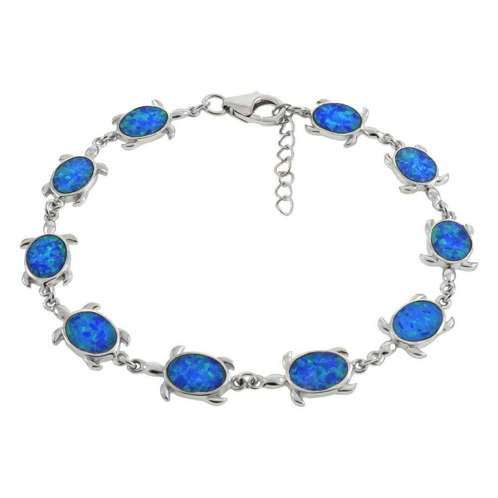 Sterling Silver Simulated Blue Opal Sea Turtle Bracelet