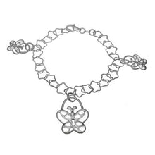 Load image into Gallery viewer, Italian Sterling Silver Star Bracelet with Dangling ButterfliesAnd Bracelet Length of 7.5  and Lobster Claw Clasp