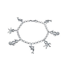 Load image into Gallery viewer, Italian Sterling Silver Fashionable Sea Charms Bracelet with Bracelet Length of 7.5 And and Lobster Claw Clasp