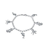 Italian Sterling Silver Fashionable Sea Charms Bracelet with Bracelet Length of 7.5 And and Lobster Claw Clasp