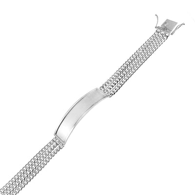 Sterling Silver 3 Strand Miami Cuban Link Satin Finished ID Bracelet Width-13.3mm, Length-2inches