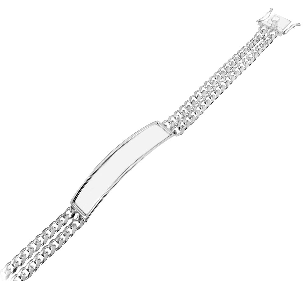 Sterling Silver Double Miami Cuban Link ID Bracelet Width-11mm, Length-2inches