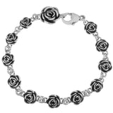 Sterling Silver Rose Oxidized Bracelet Width-8.5mm, Ending Rose-14mm