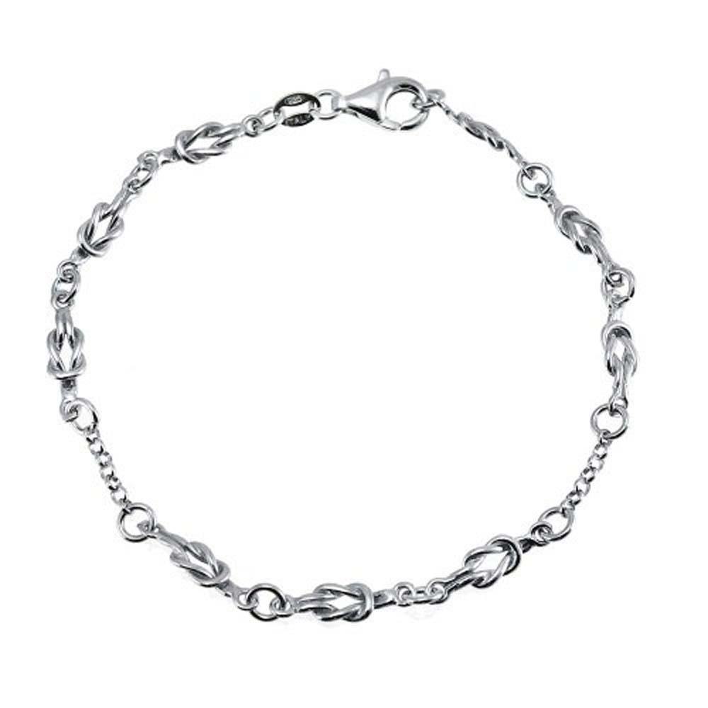 Italian Sterling Silver Rhodium Plated Silver Love Knot Bracelet with Bracelet Length of 7.25  and Lobster Claw Clasp