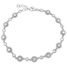 Load image into Gallery viewer, Sterling Silver Halo Round Cubic Zirconia Bracelet Length-7+1inch, Width-6.3mm