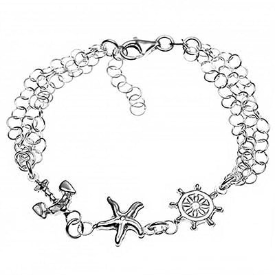 Italian Sterling Silver Fancy Marine Bracelet with Bracelet Length of 7 And Plus Extension of 1  and Lobster Claw Clasp
