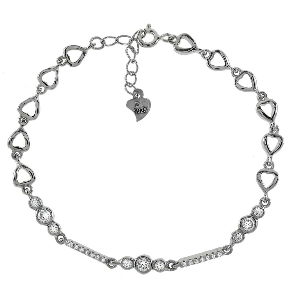Sterling Silver Hearts With CZ Rhodium BraceletAnd Weight 5.4gramAnd Length 7.5 inchesAnd Width 5mm