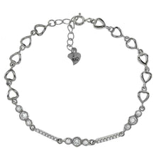 Load image into Gallery viewer, Sterling Silver Hearts With CZ Rhodium BraceletAnd Weight 5.4gramAnd Length 7.5 inchesAnd Width 5mm