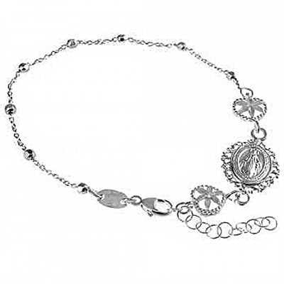 Italian Sterling Silver Stylish Virgin Mary Rosary Bracelet with Bracelet Length of 7 And Plus Extension of 1  and Lobster Claw Clasp