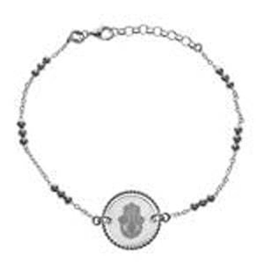 Sterling Silver Hamsa Laser Engraved Bead Bracelet