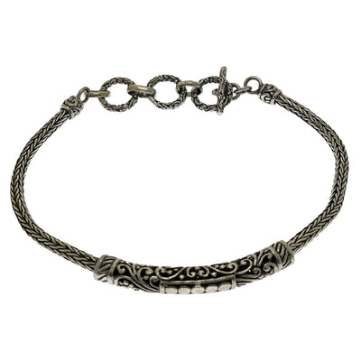 Sterling Silver Bali Handcrafted Oxidized Bracelet With Toggle