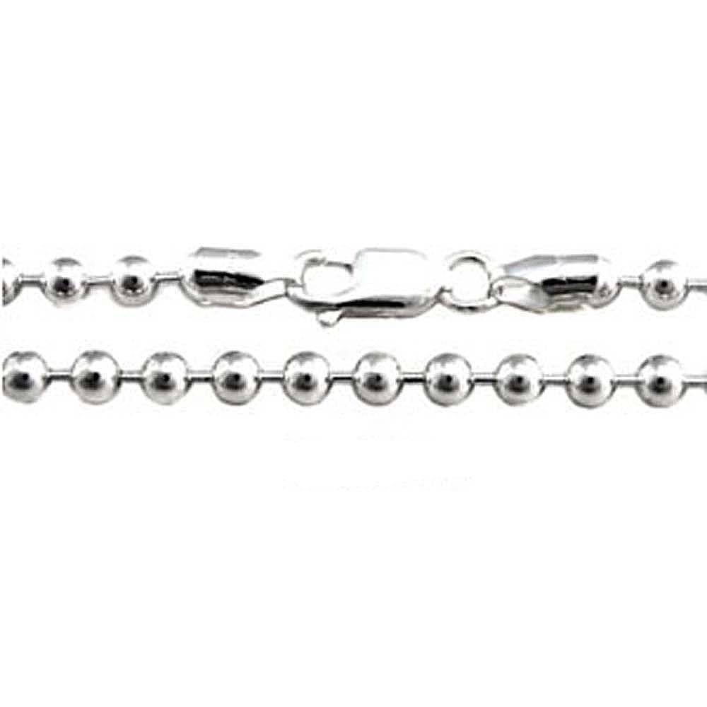 Sterling Silver 3MM Italian Bead Chain with Lobster Clasp Closure