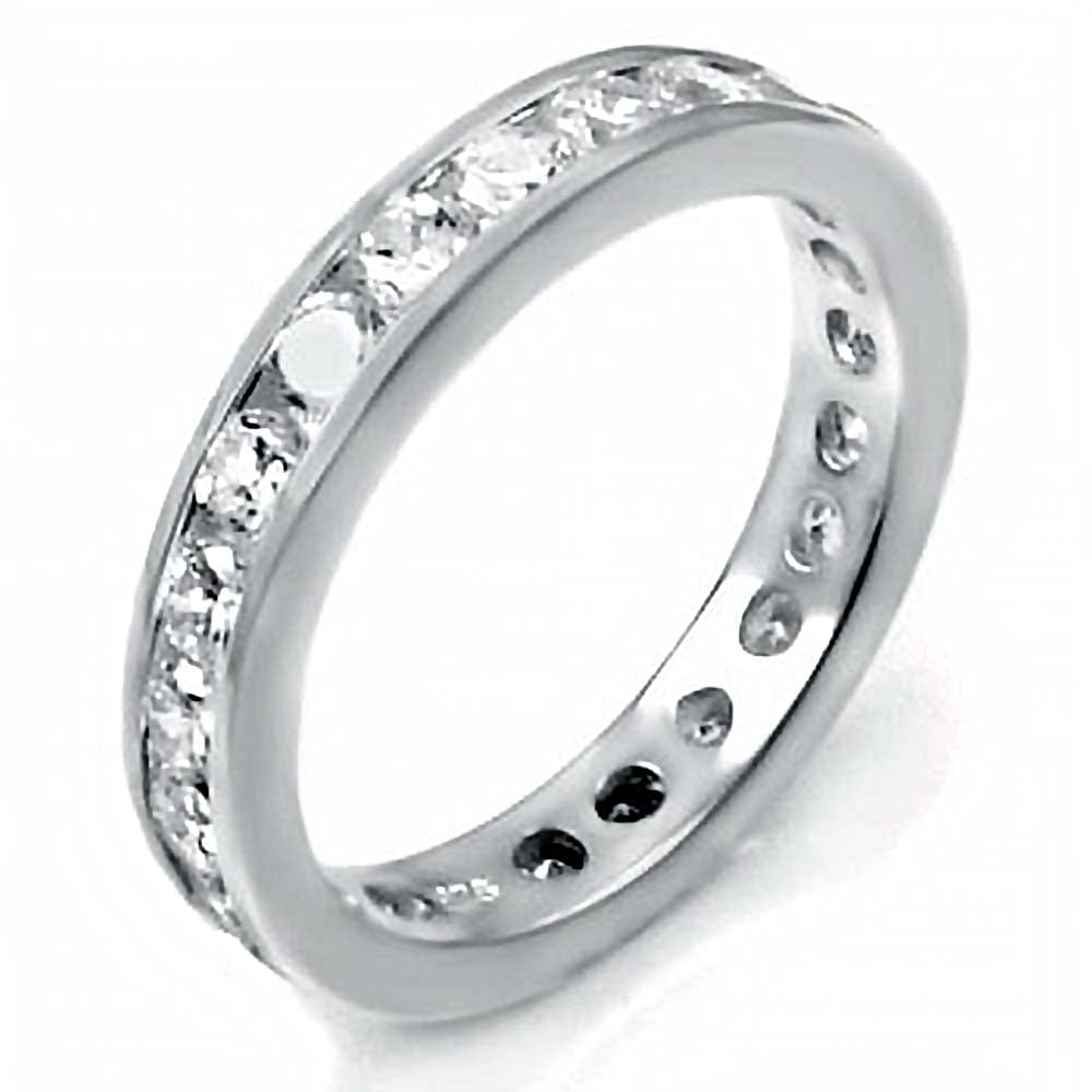 Sterling Silver Rhodium Plated Eternity Ring with White Round Cz,Ring Width of 4MM