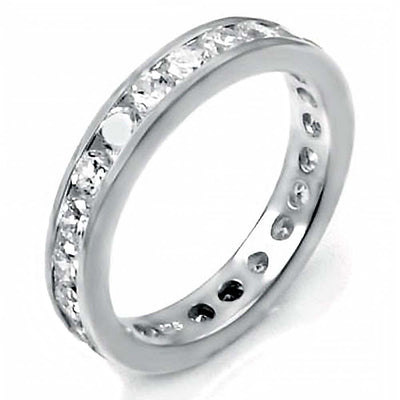 Sterling Silver Rhodium Plated Eternity Ring with White Round CzAnd Ring Width of 4MM