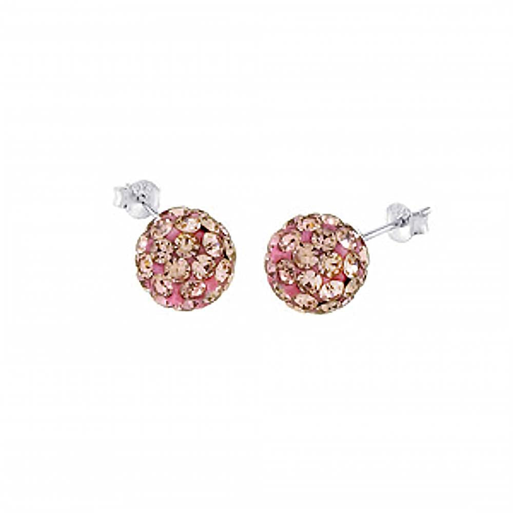 Sterling Silver Pink Crystal Ball Stud Earrings