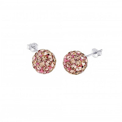Sterling Silver Pink Crystal Ball Stud Earrings