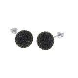 Sterling Silver Black Crystal Ball Earrings with Ball Diameter of 8MM
