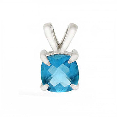 Sterling Silver Cushion-Cut Aquamarine Cubic Zirconia PendantAnd Width 8 mm